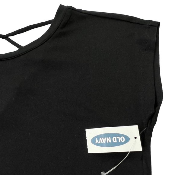 Old Navy Luxe Top Short Sleeve Lattice Back Black Jack Girl’s XS - Picture 3 of 8